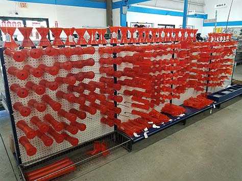 full line of Stoltz Super Polyeurathane boat trailer rollers and guide poles at American Discount Marine